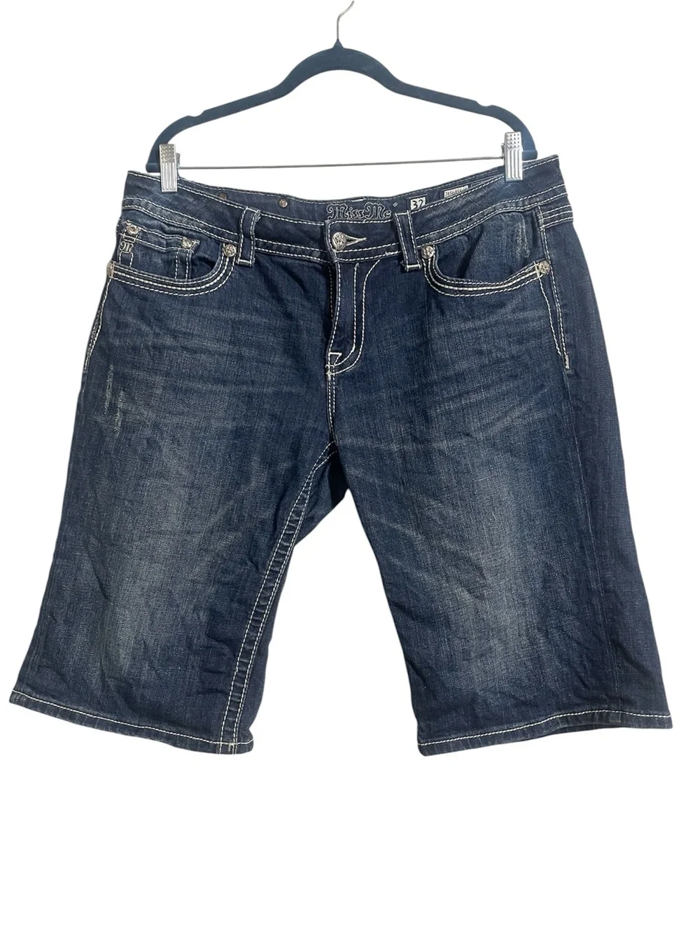 Miss Me Embellished Denim Easy Bermuda Shorts